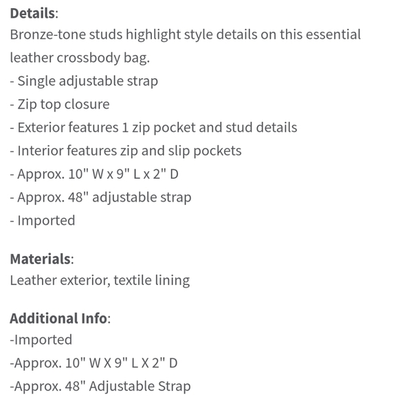 NWT Frye Leather Crossbody w/ Stud Details - Picture 4 of 6